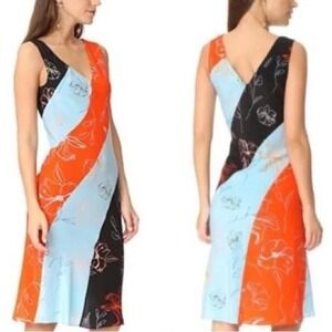 Diane von Furstenberg‎ Colorblock Midi Dress Sleeveless Silk Feel Size 14